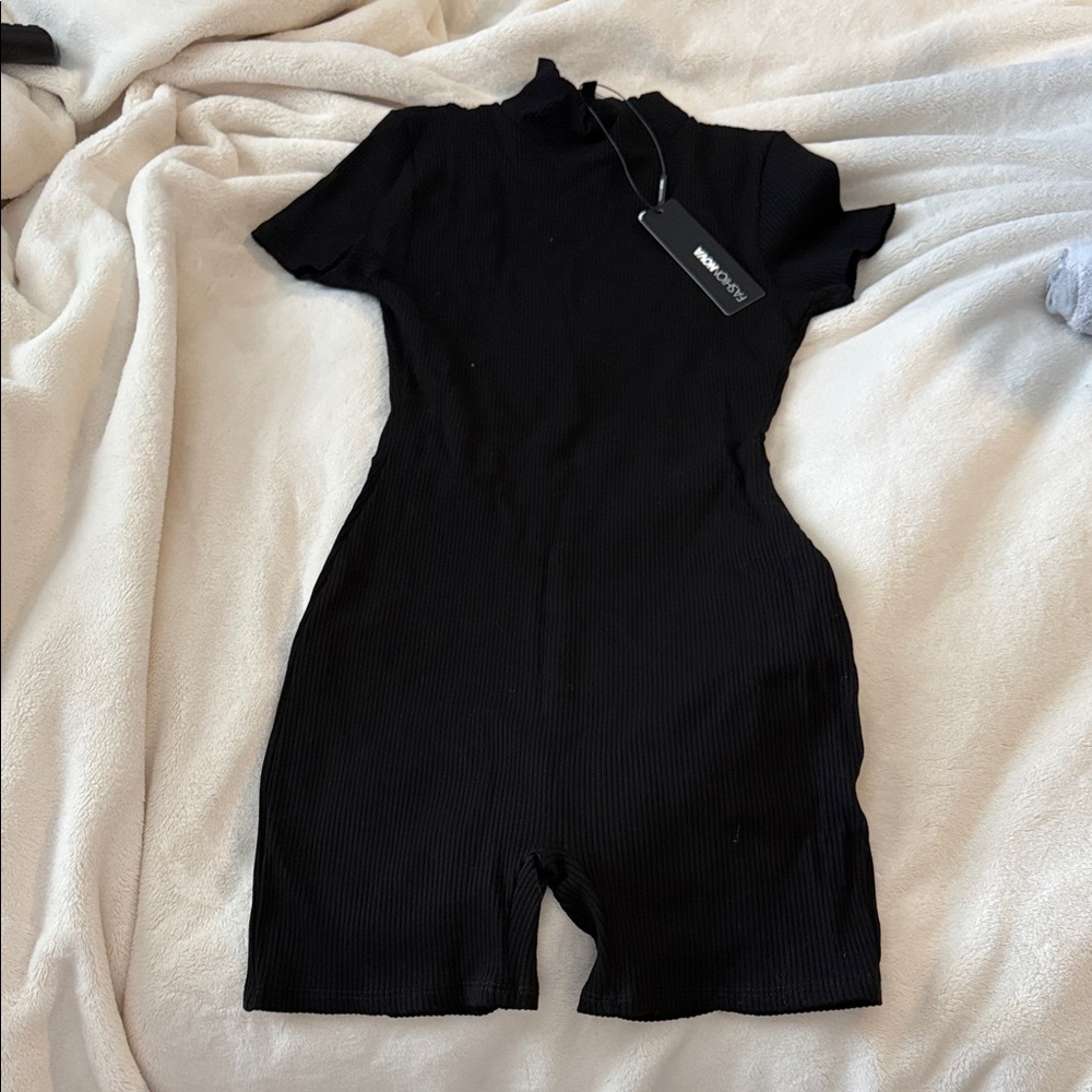 Fashion Nova Black Ribbed Jumpsuit
